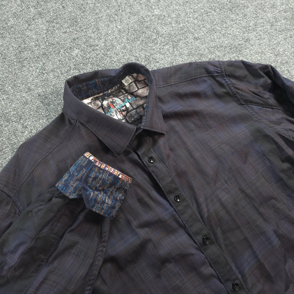 Robert Graham Shirt Mens 2XL Blue Plaid Classic Fit Button Up Flip Cuff Casual